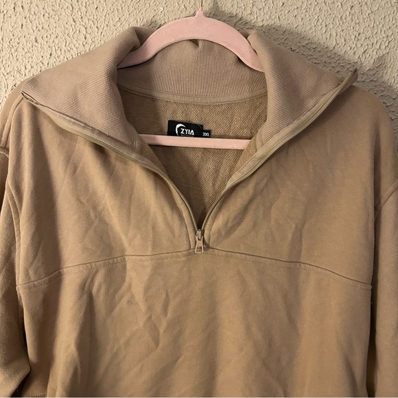 ZYIA Active Tan 1/4 Zip Cowl Pocket Jacket Pullover Size 3x Athleisure Winter - Picture 3 of 12
